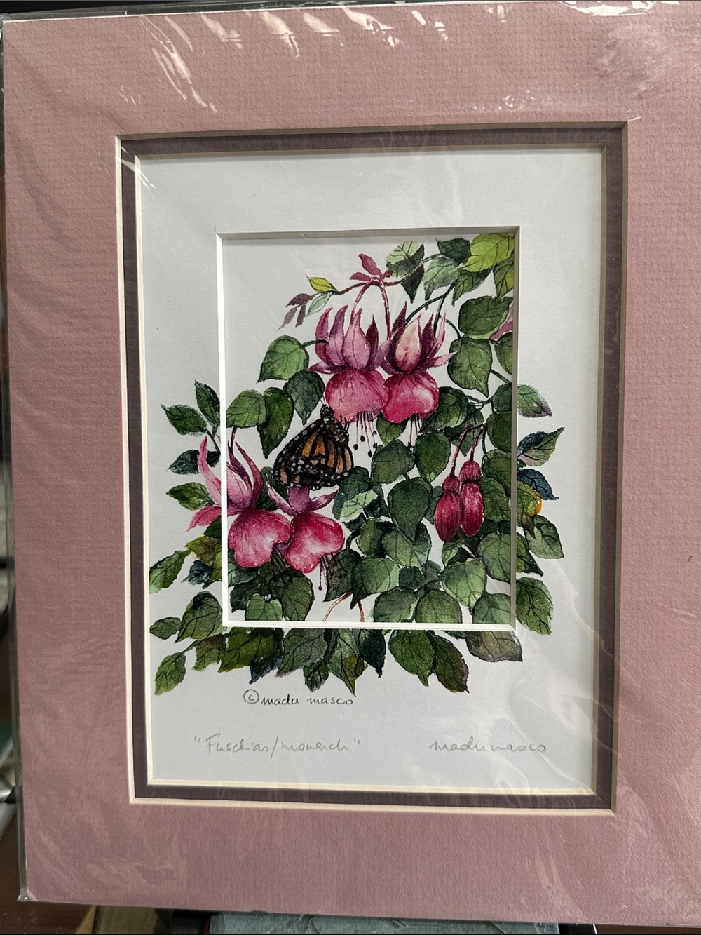 Fuchsia Botanical Print in Pink Mat